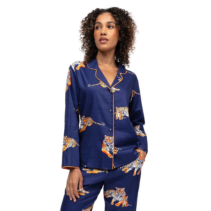 Cyberjammies Indigo Navy Tiger Print L/Slv Pyjama Top image number 0